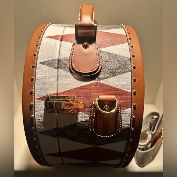 GUCCI Exclusive Rhombus Print Leather Hard Side Travel Hat Box🤎🦄 NEW! - Picture 4 of 16